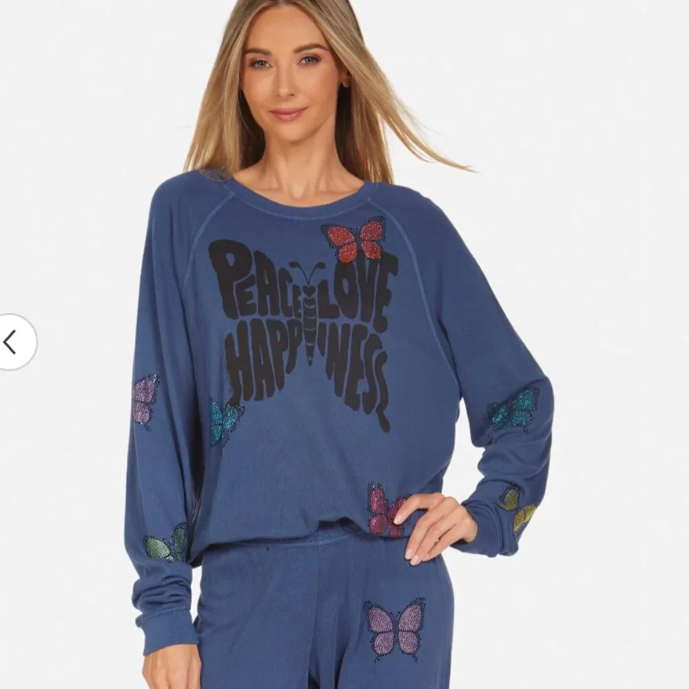 LAUREN MOSHI ✌️❤️🦋 Peace Love Happiness Butterfly Sweatshirt - NWT - LAST ONE
